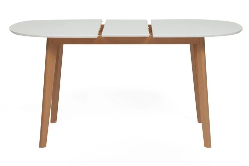 Стол обеденный раскладной BOSCO (Боско) основание бук, столешница мдф, 120+30*80см, Белый+Натуральный ( Бук)