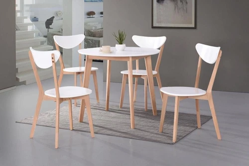 Стол обеденный раскладной BOSCO (Боско) основание бук, столешница мдф, 120+30*80см, Белый+Натуральный ( Бук)