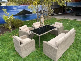 Обеденный комплект Сантьяго (стол, диван, 4 кресла) Greige