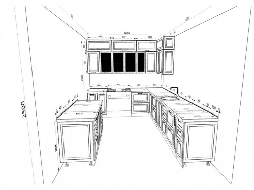 Трехуровневая кухня Ницца Royal 3450х2600 Golfclub МДФ эмаль угловая