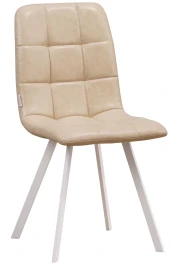 C919/DC809 Стул мягкий, БЕЖЕВЫЙ#19-14 экокожа, каркас металл белый КВАДРАТ