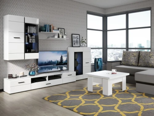 Стенка «Йорк» с комодом, Белый/белый глянец