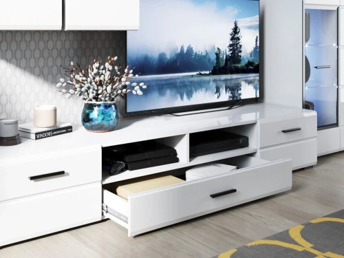 Стенка «Йорк» с комодом, Белый/белый глянец