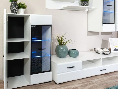 Стенка «Йорк» с комодом, Белый/белый глянец