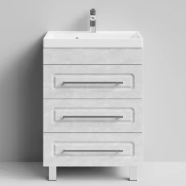 Тумба Арабеска 60 напольный, Белый камень ПВХ 57805 Vodok с раковиной в комплекте