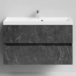 Тумба Бест 100  подвесной, Мрамор Графит софт тач ПВХ 4044-3 Vodok с раковиной в комплекте