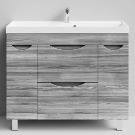 Тумба Лайт 100 напольный, Лиственница структурная контрастно-серая ПВХ 64202 Vodok с раковиной в комплекте