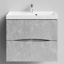 Тумба Лайт 70 подвесной, Мрамор Белый софт тач 4044-2 Vodok с раковиной в комплекте