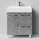 Тумба Мальта 70 напольный, ящики и дверь, Мрамор Серый софт тач ПВХ 4044-1, левый Vodok с раковиной в комплекте