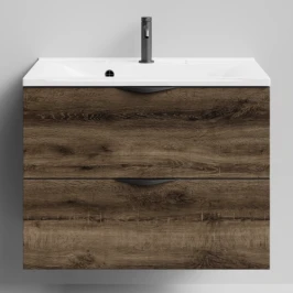 Тумба Марко 75 подвесной, ручки Черные, Дуб крымский коричневый ПВХ 131005-9005 Vodok с раковиной в комплекте