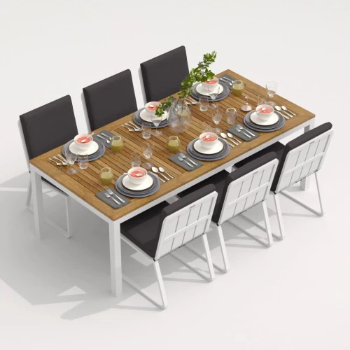 Обеденная группа TELLA  GIRA  каркас белый / стол тик 200 / ткань антрацит