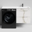 Тумба Смайл 120 подвесной, под стиральную машину, правая, Мрамор Белый натур милк ПВХ 2537 Vodok с раковиной в комплекте