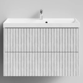 Тумба Тач 90 подвесной, Белый камень ПВХ 57805 Vodok с раковиной в комплекте