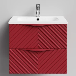 Тумба Эйфория 60 F4, пример RAL 3004 Пурпурно-красный, матовая, 2 ящика, подвесной Vodok с раковиной в комплекте