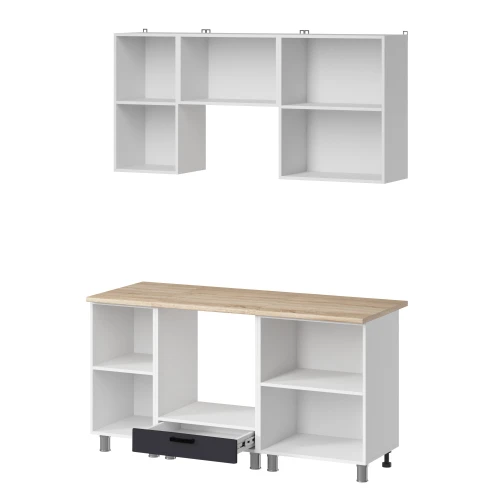 Готовый кухонный гарнитур МК Аленушка 1,6м в.5 Лотос Сталь,скоба антрацит,сонома