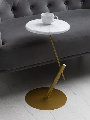 Стол приставной круглый МеталлАрт М015 белый мрамор/золото