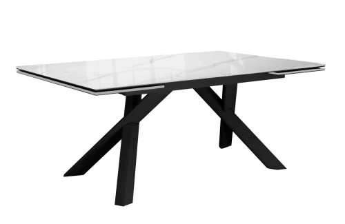 Стол DikLine DKX140 керамика Carrara Gloss (мрамор глянец белый), подстолье черное, опоры черные (2уп.)