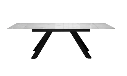 Стол DikLine DKX140 керамика Carrara Gloss (мрамор глянец белый), подстолье черное, опоры черные (2уп.)