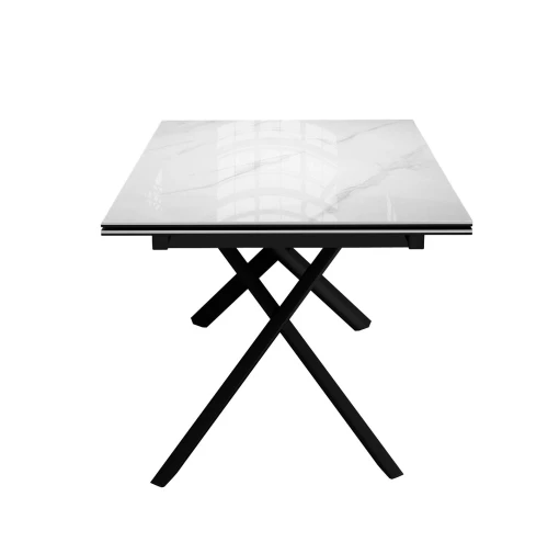 Стол DikLine DKX140 керамика Carrara Gloss (мрамор глянец белый), подстолье черное, опоры черные (2уп.)