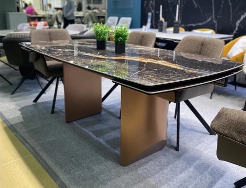 Стол ПУАНТО 200 TITANIUM LAWA NERO, керамика / МЕДЬ каркас М-City