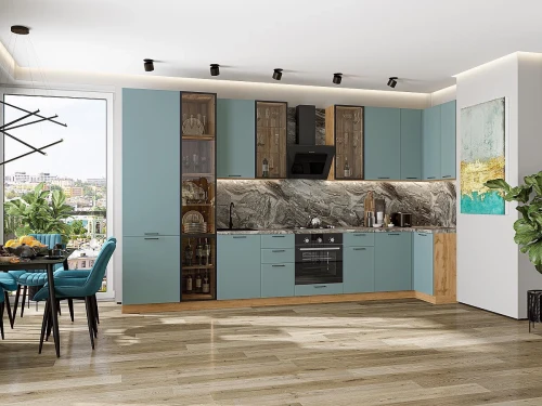 Кухонный гарнитур Флэт-05 Grey-green In 2S Дуб Вотан