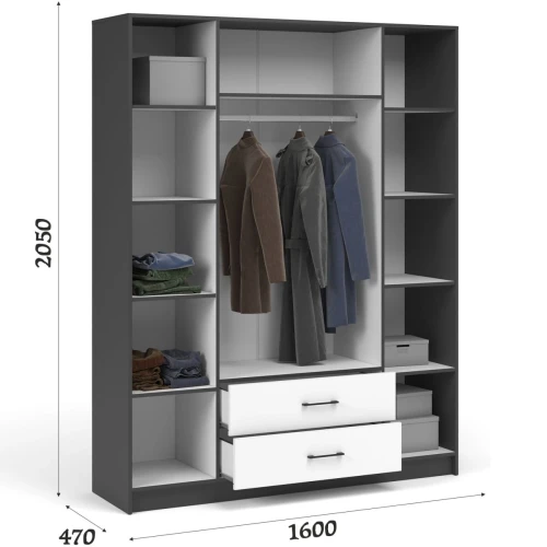 Шкаф «Чикаго» 4д2ящ Антрацит/Белый