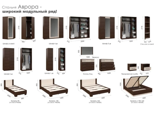 Кровать «Аврора» 120*200 (основание ЛДСП), Венге/Дуб молочный