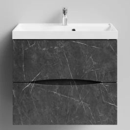 Тумба Лайт 70 подвесной, Мрамор Графит софт тач ПВХ 4044-3 Vodok с раковиной в комплекте