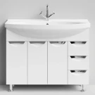 Тумба Лира 105 напольный, белый, бельевая корзина Vodok с раковиной в комплекте