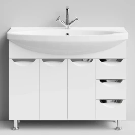 Тумба Лира 105 напольный, белый, бельевая корзина Vodok с раковиной в комплекте