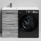 Тумба Смайл 110 напольный, под стиральную машину, левая, Лиственница структурная контрастно-серая ПВХ 64202 Vodok с раковиной в комплекте