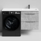 Тумба Смайл 120 подвесной, под стиральную машину, правая, Мрамор Белый софт тач 4044-2 Vodok с раковиной в комплекте