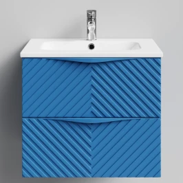 Тумба Эйфория 60 F4, пример RAL 5019 Капри синий, матовая, 2 ящика, подвесной Vodok с раковиной в комплекте