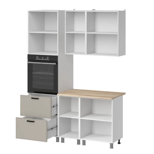 Готовый кухонный гарнитур МК Аленушка 1,6м ПД Магнолия Керамика,скоба черный,сонома