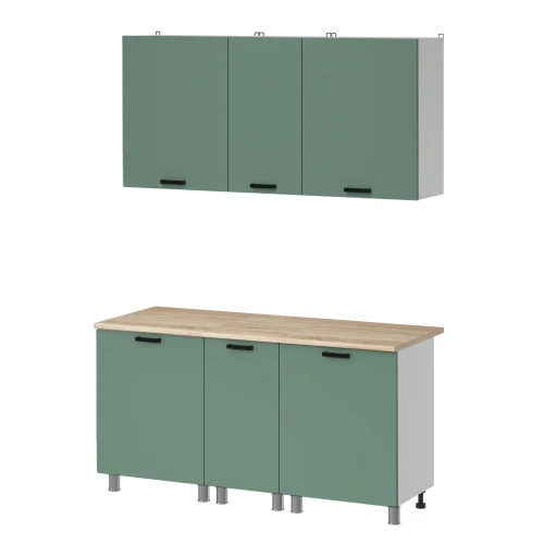 Готовый кухонный гарнитур МК Аленушка 1,6м в.3 Орешник Матовая Мята,скоба черный,сонома (без столешницы)