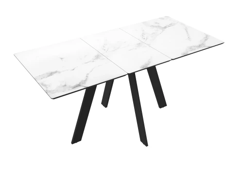 Стол DikLine DKD140, керамика 140(180)х80, мрамор белый матовый, опоры черные (2 уп.)