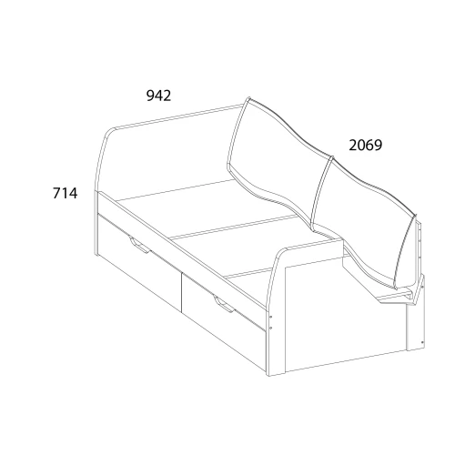 TAURUS, Кровать 90-2 М. Цвет БЕЛЫЙ /ДУБ ВОТАН
