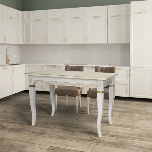 Стол обеденный Фидея 3 слоновая кость/золото 120/160*70