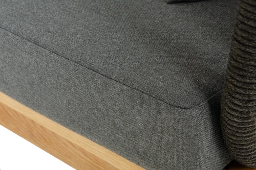 "Каталония" диван модульный плетеный из роупа, основание дуб, роуп темно-серый круглый, ткань темно-серая 027