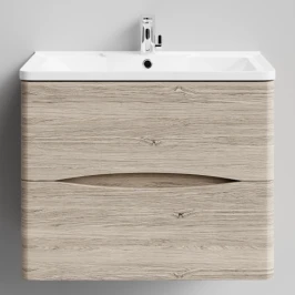 Тумба Адель 70  подвесной, Дубослив ореховый светлый ПВХ 3445 Vodok с раковиной в комплекте