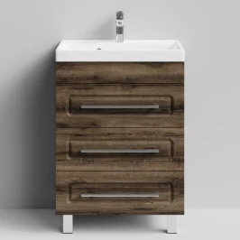 Тумба Арабеска 60 напольный, Дуб крымский коричневый ПВХ 131005-9005 Vodok с раковиной в комплекте