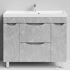 Тумба Лайт 100 напольный, Мрамор Белый софт тач 4044-2 Vodok с раковиной в комплекте