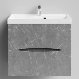 Тумба Лайт 70 подвесной, Мрамор Серый софт тач ПВХ 4044-1 Vodok с раковиной в комплекте