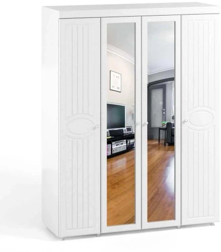 Шкаф 4-х дверный с 2-я зеркалами Монако МН-60 белое дерево