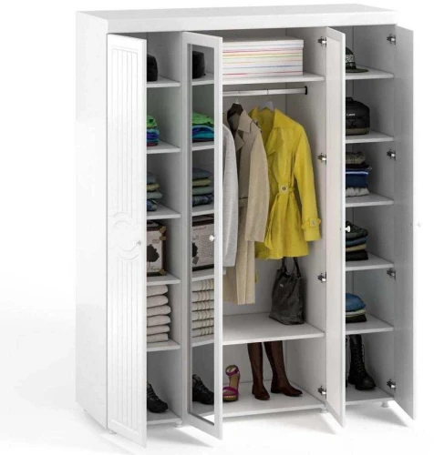 Шкаф 4-х дверный с 2-я зеркалами Монако МН-60 белое дерево