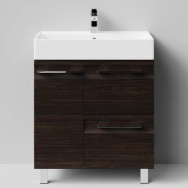 Тумба Мальта 70 напольный, ящики и дверь, Палисандр ПВХ 43101, левый Vodok с раковиной в комплекте