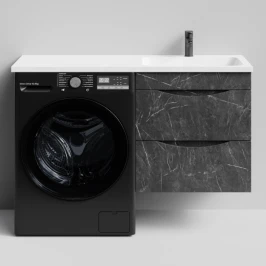 Тумба Смайл 120 подвесной, под стиральную машину, правая, Мрамор Графит софт тач ПВХ 4044-3 Vodok с раковиной в комплекте