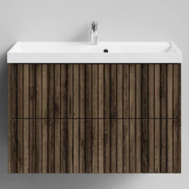 Тумба Тач 90 подвесной, Дуб крымский коричневый ПВХ 131005-9005 Vodok с раковиной в комплекте