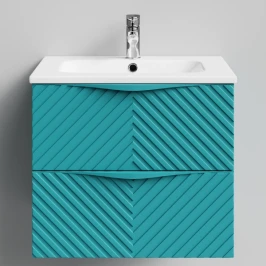 Тумба Эйфория 60 F4, пример RAL 5021 Водная синь, матовая, 2 ящика, подвесной Vodok с раковиной в комплекте