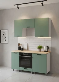 Готовый кухонный гарнитур МК Аленушка 1,6м в.5 Орешник Матовая Мята,скоба черный,сонома (без столешницы)